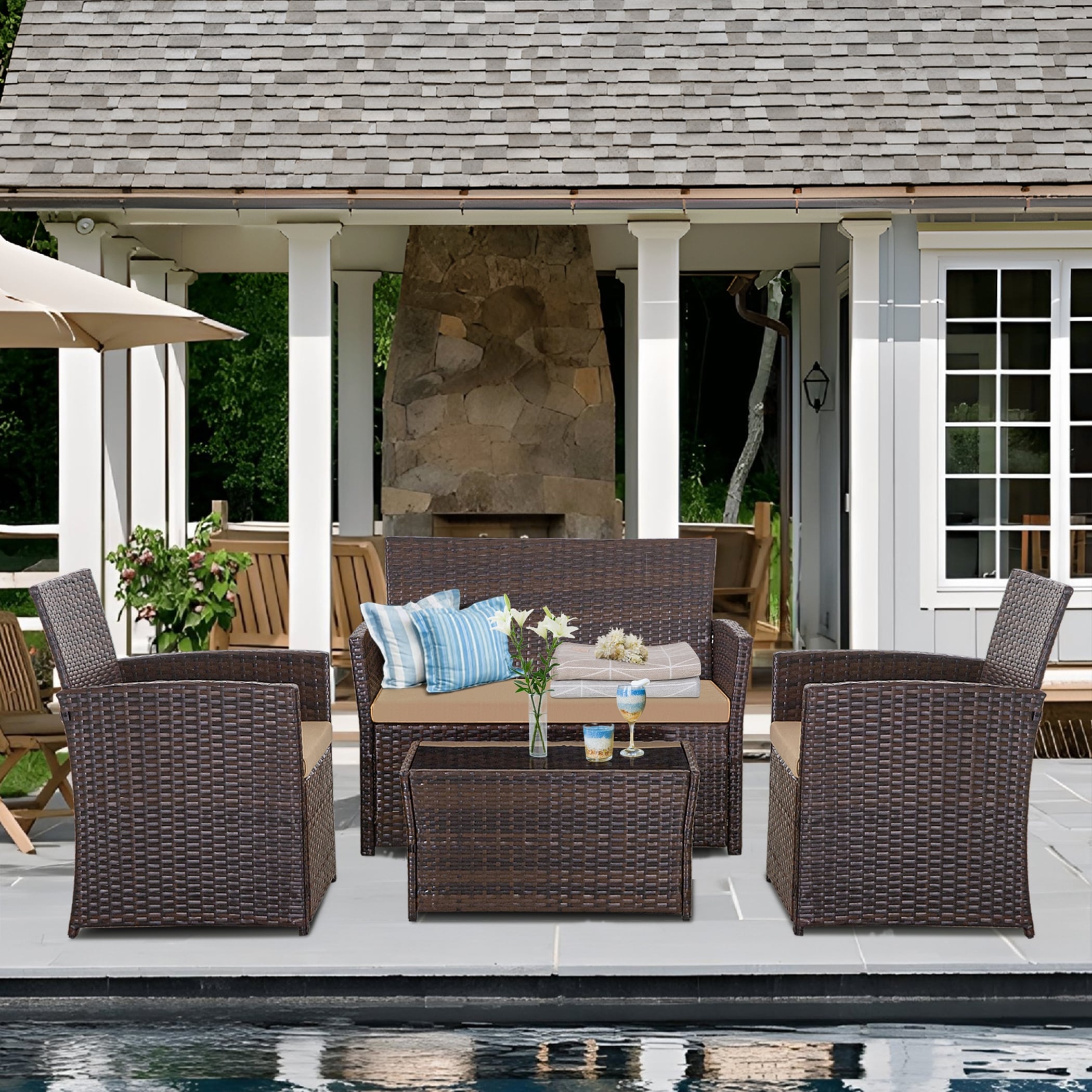 Ensemble de 4 chaises de jardin en osier et rotin