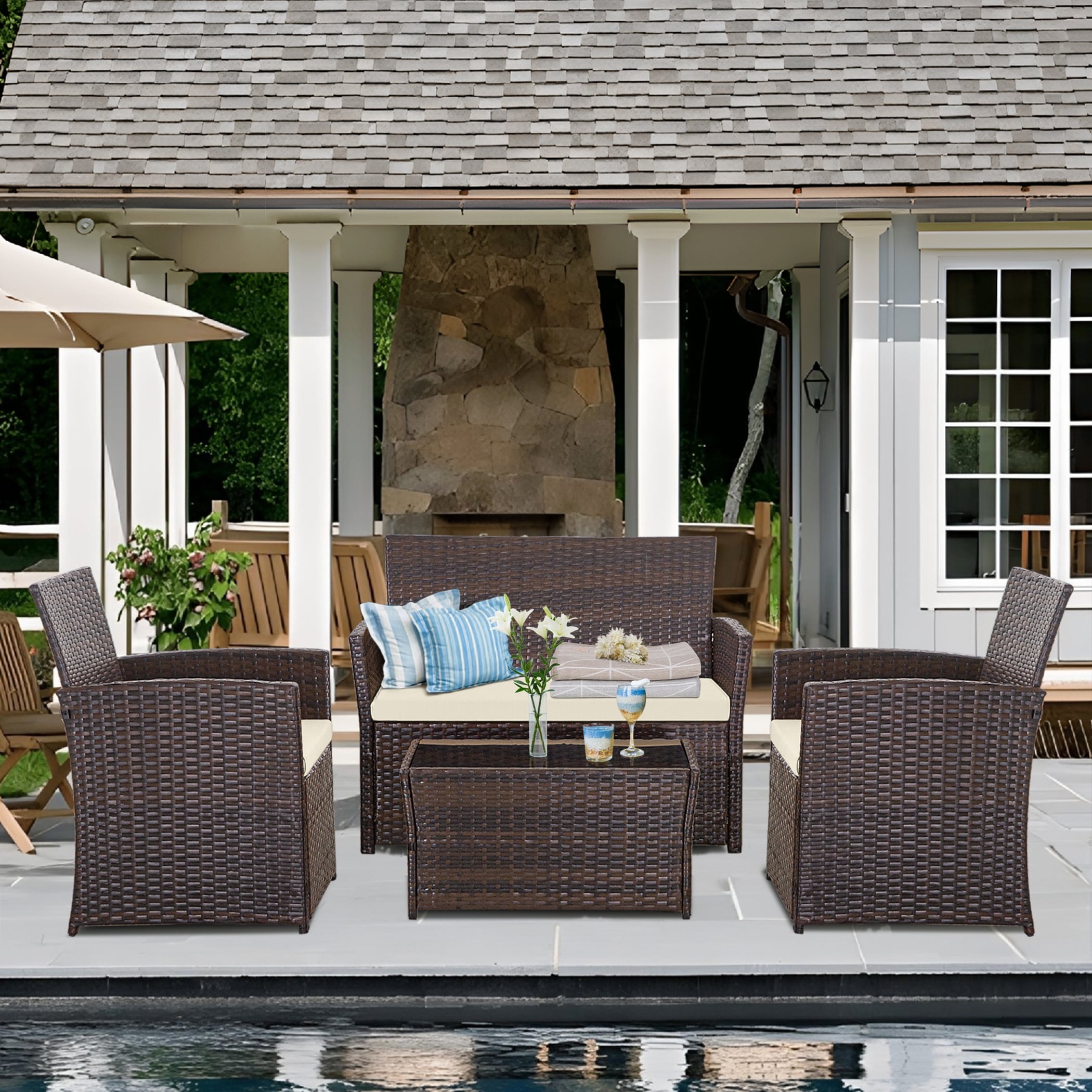 Ensemble de 4 chaises de jardin en osier et rotin