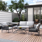 Ensemble de meubles de jardin d'extérieur 4 pièces en fer gris foncé avec coussins amovibles