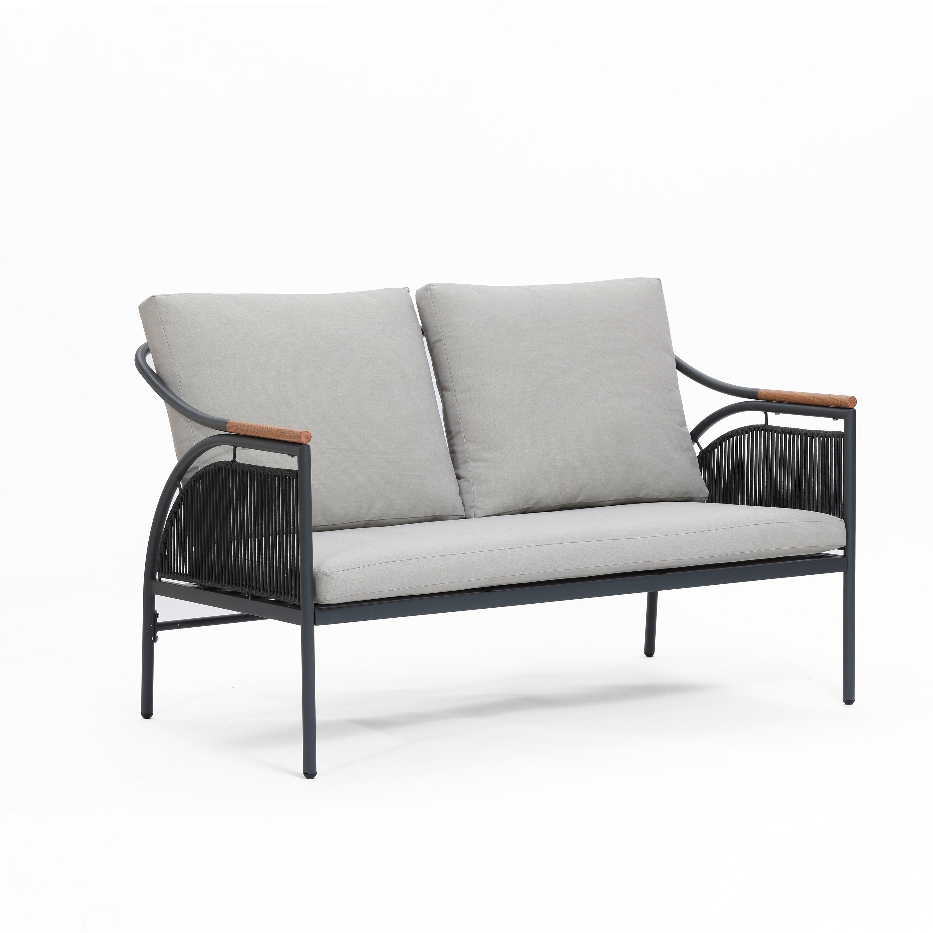 Ensemble de meubles de jardin d'extérieur 4 pièces en fer gris foncé avec coussins amovibles