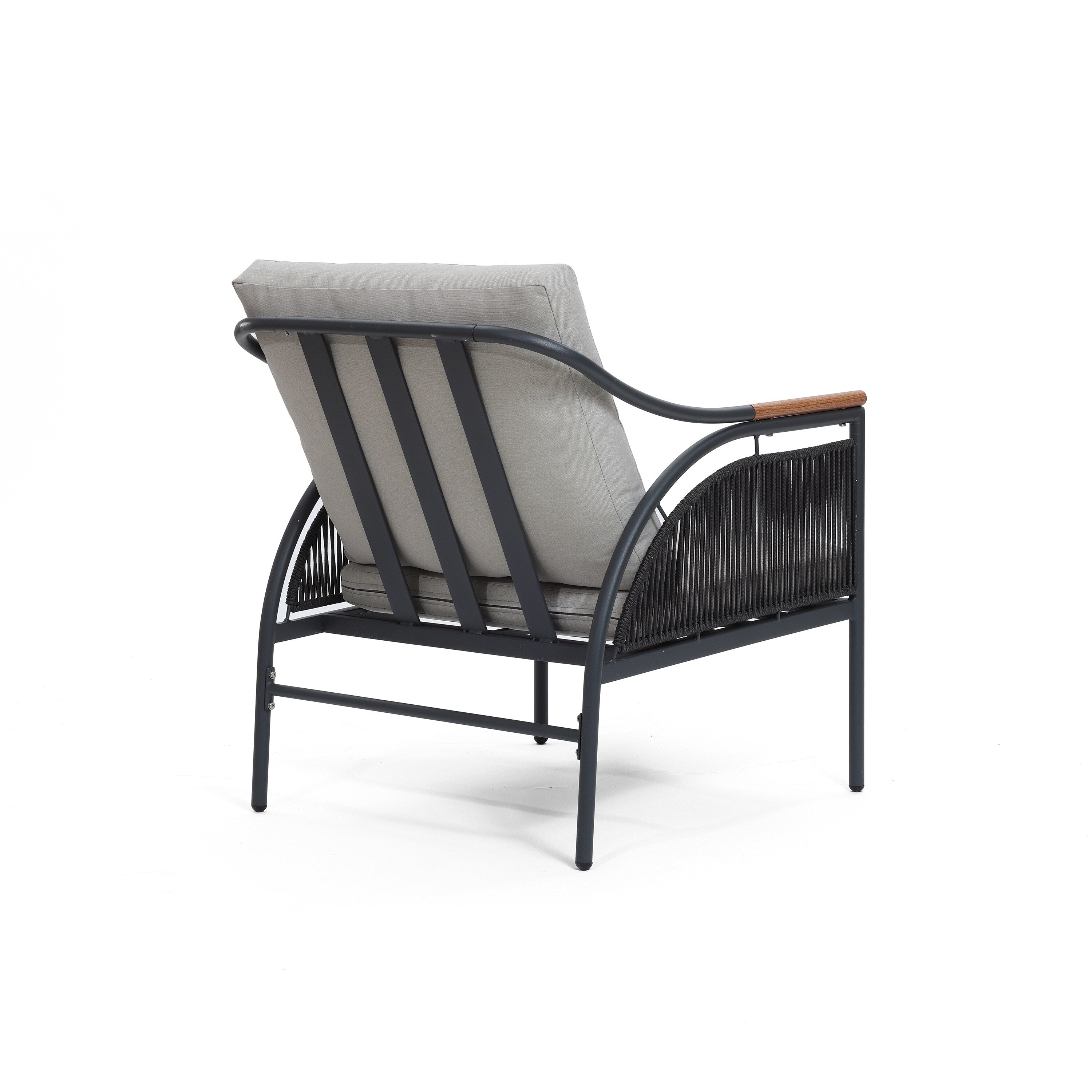Ensemble de meubles de jardin d'extérieur 4 pièces en fer gris foncé avec coussins amovibles