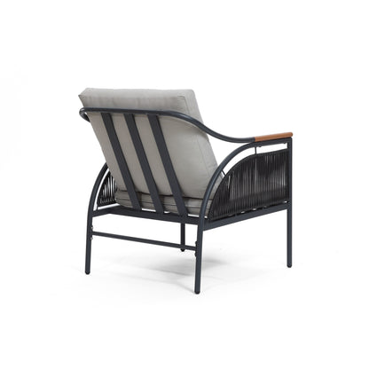Ensemble de meubles de jardin d'extérieur 4 pièces en fer gris foncé avec coussins amovibles