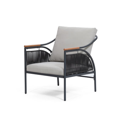 Ensemble de meubles de jardin d'extérieur 4 pièces en fer gris foncé avec coussins amovibles