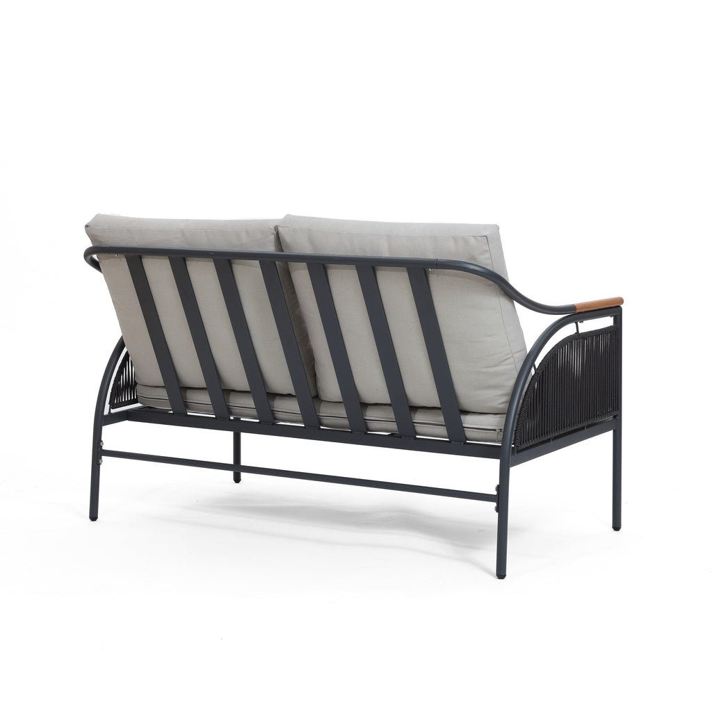 Ensemble de meubles de jardin d'extérieur 4 pièces en fer gris foncé avec coussins amovibles