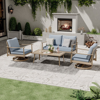 Ensemble de salon de jardin en aluminium pour 4 personnes avec 2 chaises pivotantes, une causeuse et une table basse