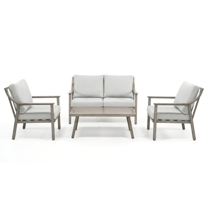 Ensemble de conversation de patio en aluminium 4 pièces avec table d'appoint et coussins