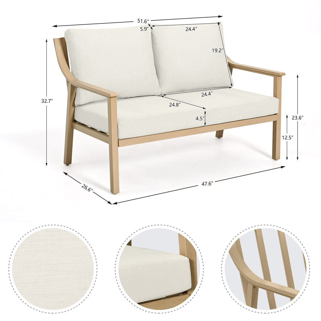 Ensemble de conversation de patio en aluminium 4 pièces avec table d'appoint et coussins