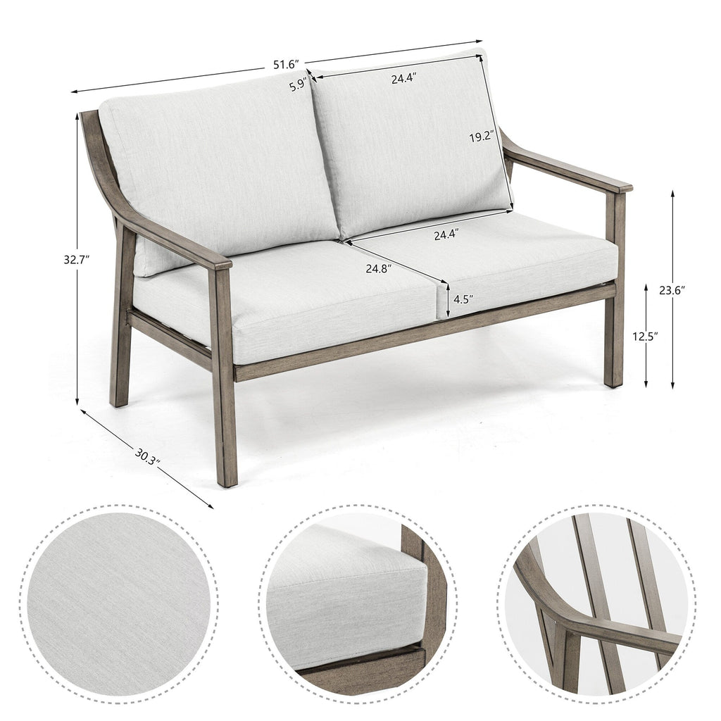 Ensemble de conversation de patio en aluminium 4 pièces avec table d'appoint et coussins