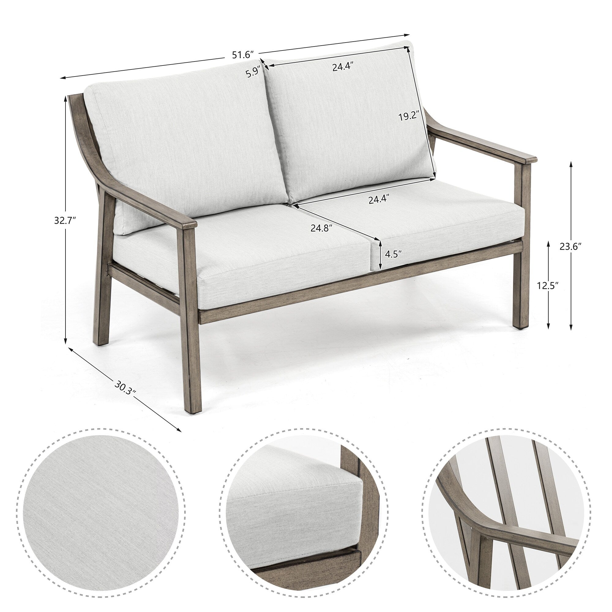 Ensemble de conversation de patio en aluminium 4 pièces avec table d'appoint et coussins