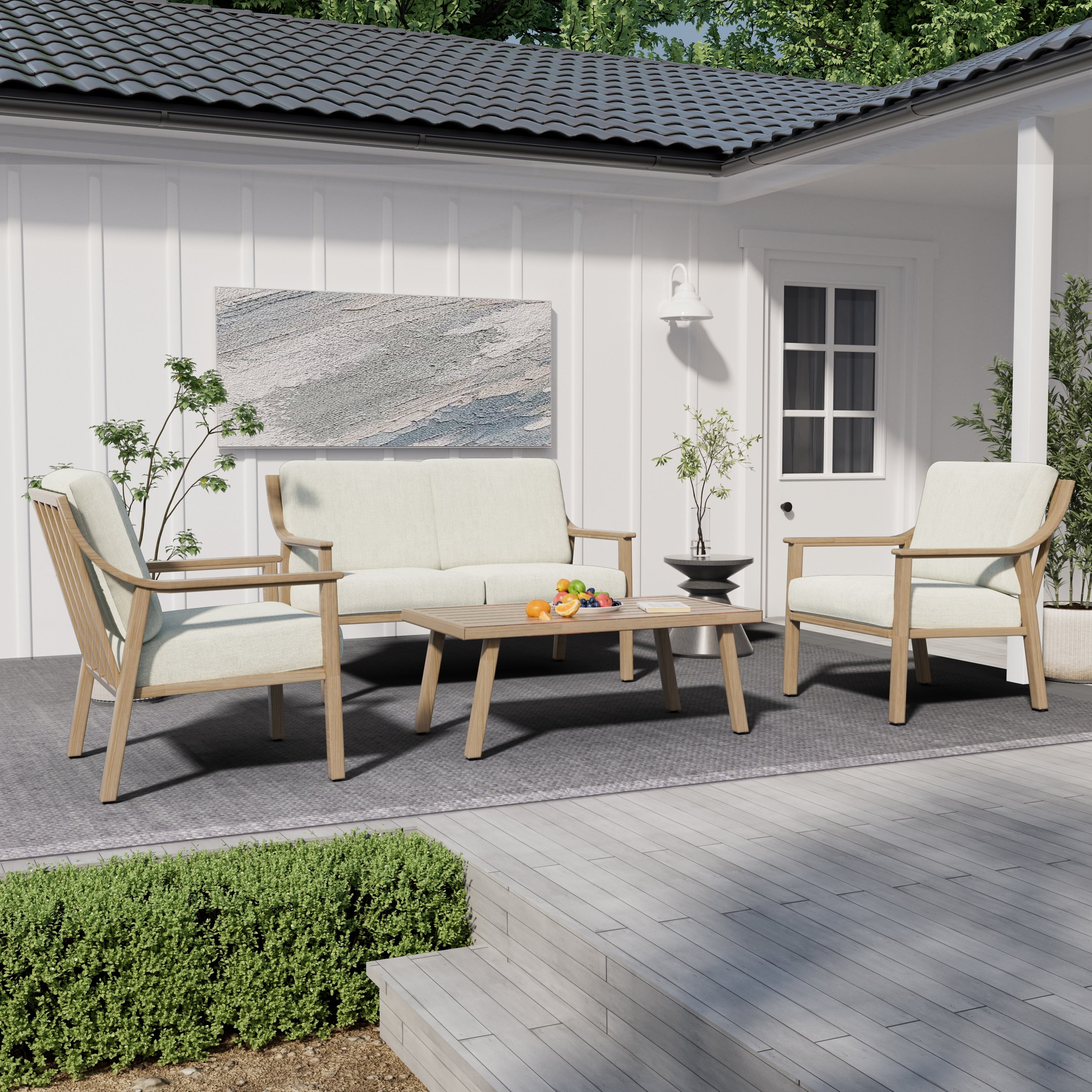 Ensemble de conversation de patio en aluminium 4 pièces avec table d'appoint et coussins