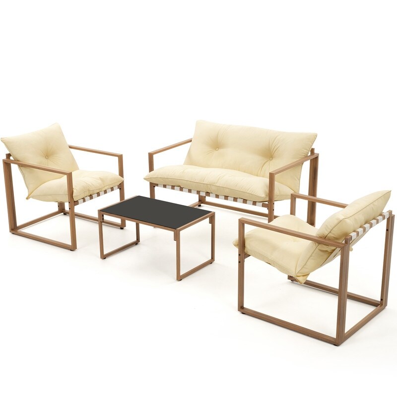 Ensemble de salon de jardin en métal 4 pièces avec coussins