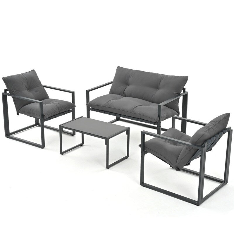 Ensemble de salon de jardin en métal 4 pièces avec coussins