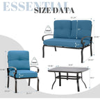 Ensemble de conversation en métal pour patio extérieur, 4 pièces
