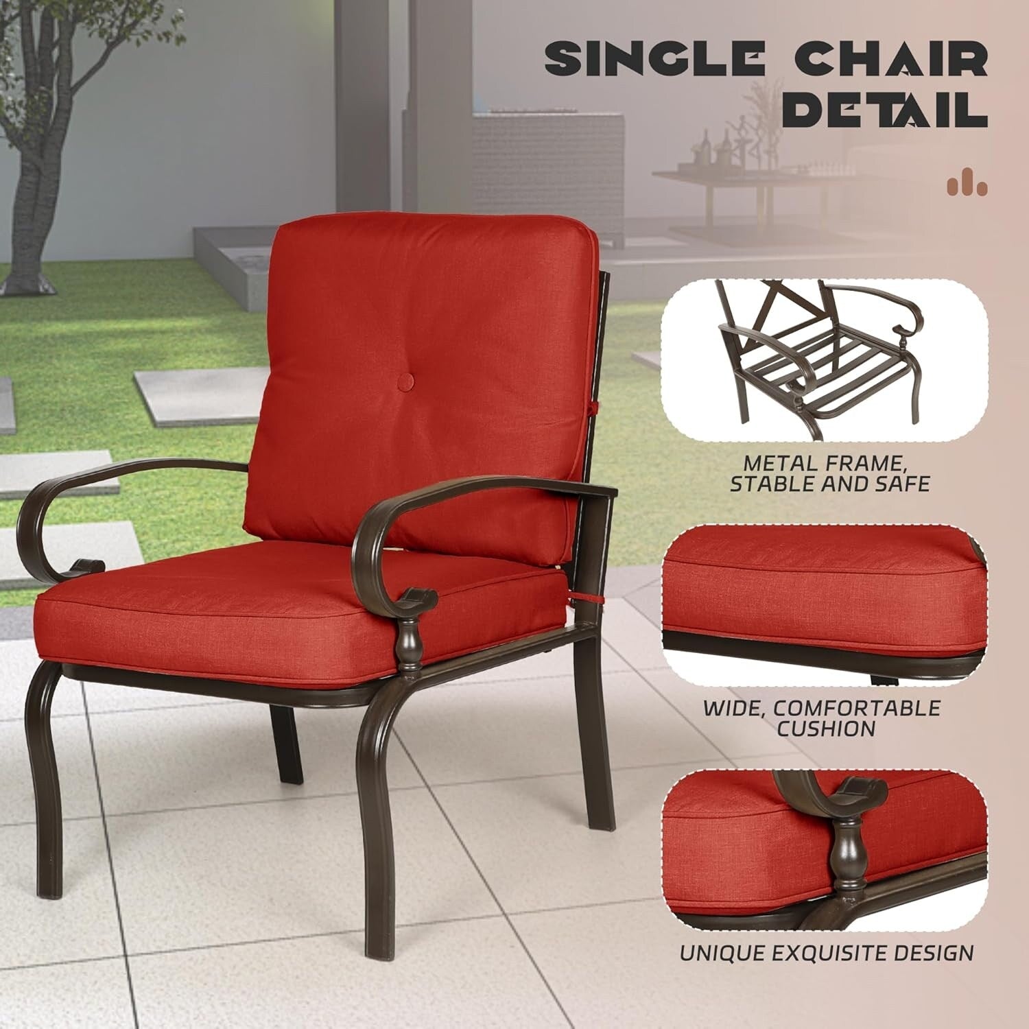 Ensemble de conversation en métal pour patio extérieur, 4 pièces