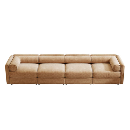 Canapé sectionnel modulaire 4 pièces - Chaise longue avec rangement et dossiers cylindriques, assise profonde
