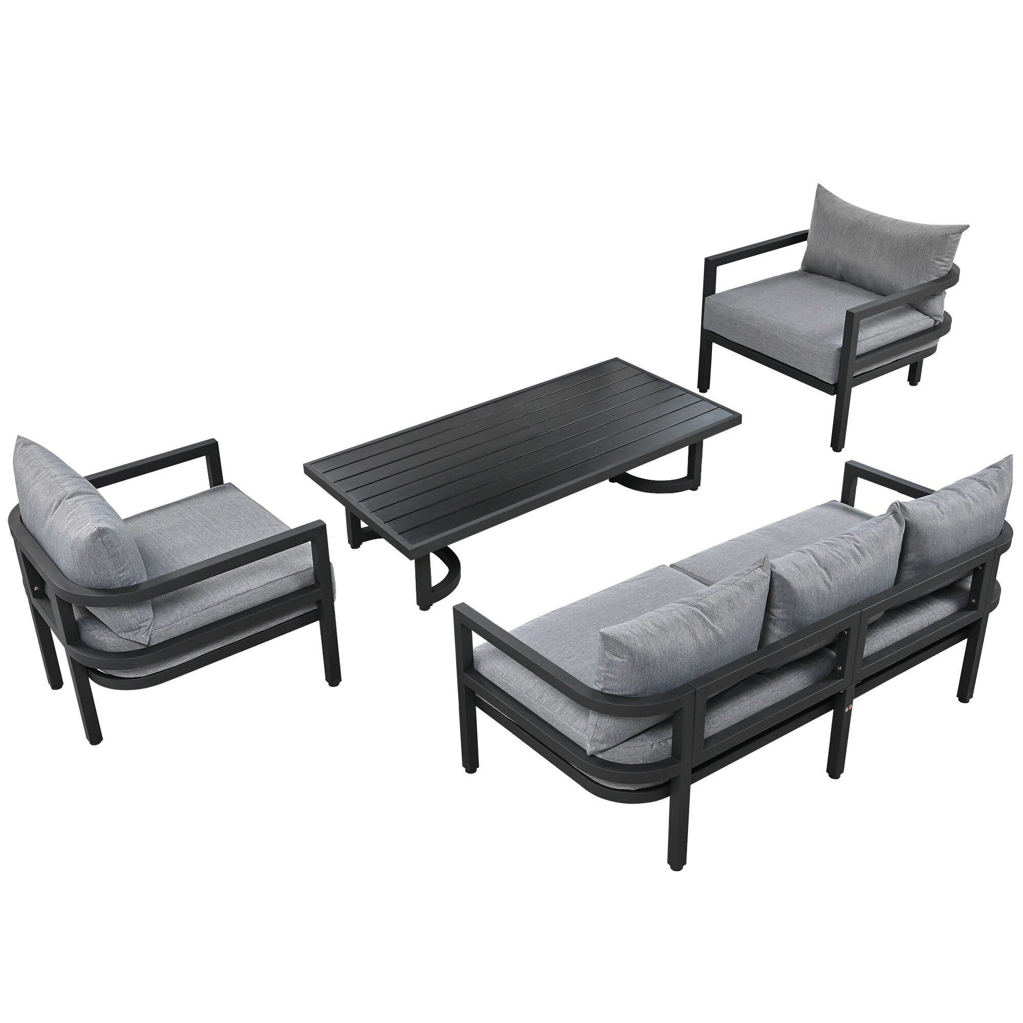 Ensemble de canapés d'extérieur 4 pièces en acier, 5 places, avec table basse, imperméable, antirouille et anti-UV