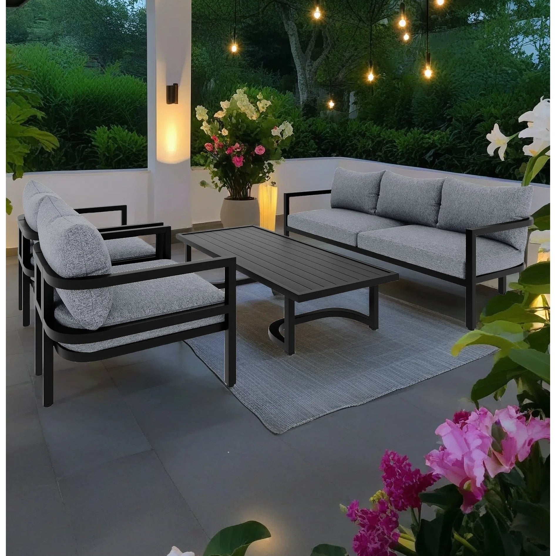 Ensemble de canapés d'extérieur 4 pièces en acier, 5 places, avec table basse, imperméable, antirouille et anti-UV