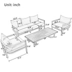 Ensemble de canapés d'extérieur 4 pièces en acier, 5 places, avec table basse, imperméable, antirouille et anti-UV