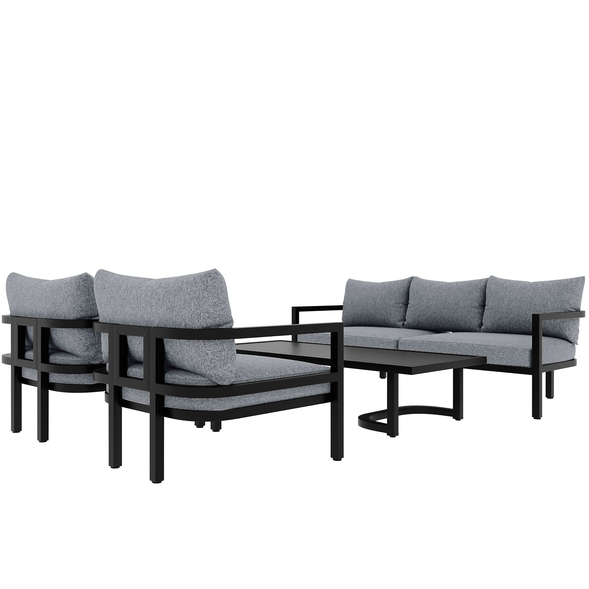 Ensemble de canapés d'extérieur 4 pièces en acier, 5 places, avec table basse, imperméable, antirouille et anti-UV