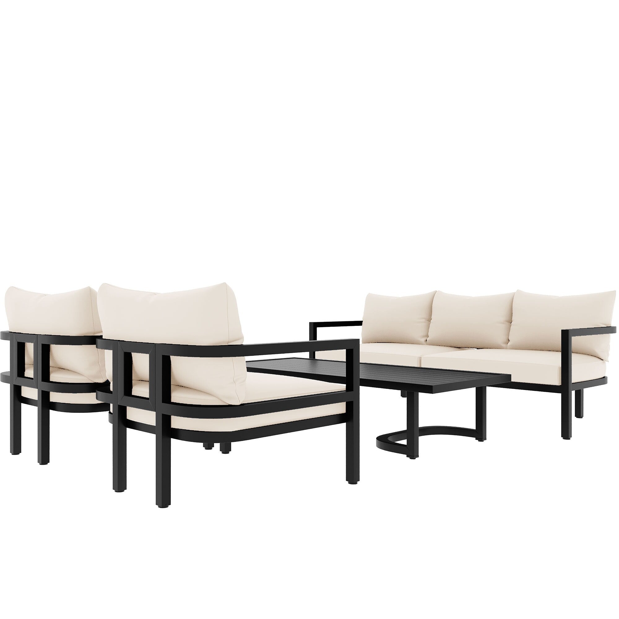 Ensemble de canapés d'extérieur 4 pièces en acier, 5 places, avec table basse, imperméable, antirouille et anti-UV