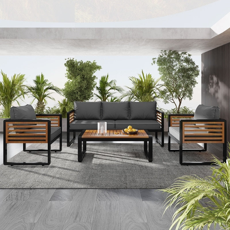 Ensemble de meubles de patio extérieur 4 pièces, ensemble bistro, ensemble de conversation de patio avec table basse et coussin amovible, ensemble de sièges d'extérieur