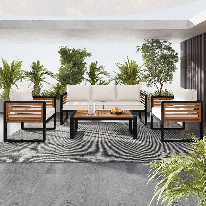 Ensemble de meubles de patio extérieur 4 pièces, ensemble bistro, ensemble de conversation de patio avec table basse et coussin amovible, ensemble de sièges d'extérieur