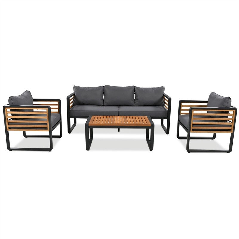 Ensemble de meubles de patio extérieur 4 pièces, ensemble bistro, ensemble de conversation de patio avec table basse et coussin amovible, ensemble de sièges d'extérieur