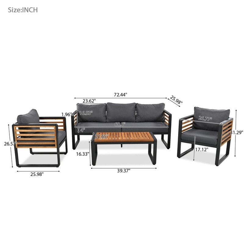 Ensemble de meubles de patio extérieur 4 pièces, ensemble bistro, ensemble de conversation de patio avec table basse et coussin amovible, ensemble de sièges d'extérieur