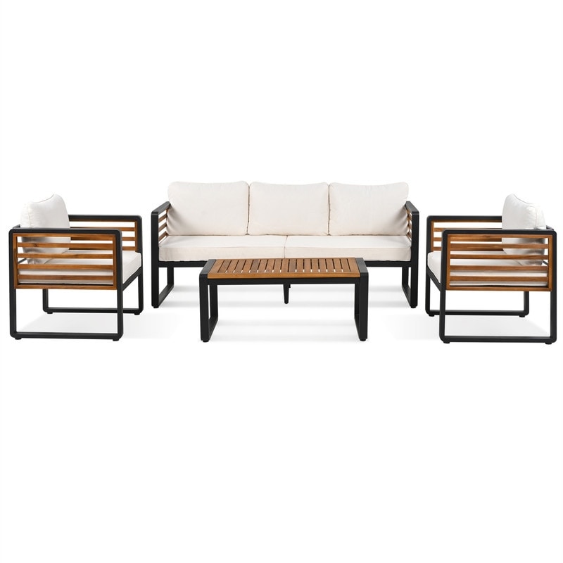 Ensemble de meubles de patio extérieur 4 pièces, ensemble bistro, ensemble de conversation de patio avec table basse et coussin amovible, ensemble de sièges d'extérieur