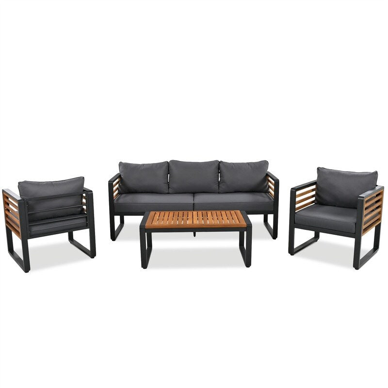 Ensemble de meubles de patio extérieur 4 pièces, ensemble bistro, ensemble de conversation de patio avec table basse et coussin amovible, ensemble de sièges d'extérieur