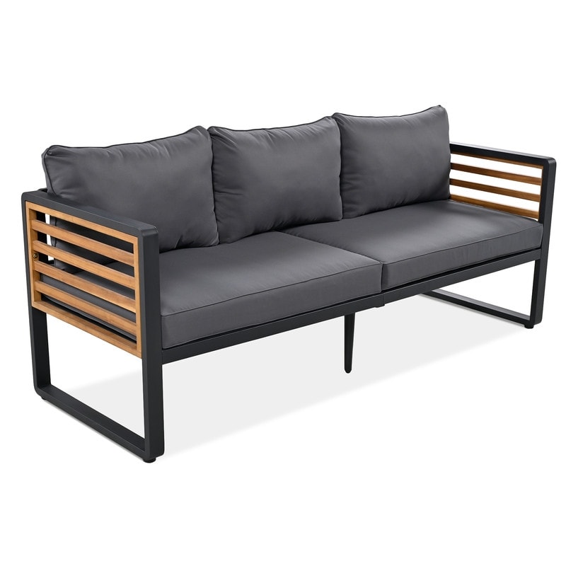 Ensemble de meubles de patio extérieur 4 pièces, ensemble bistro, ensemble de conversation de patio avec table basse et coussin amovible, ensemble de sièges d'extérieur
