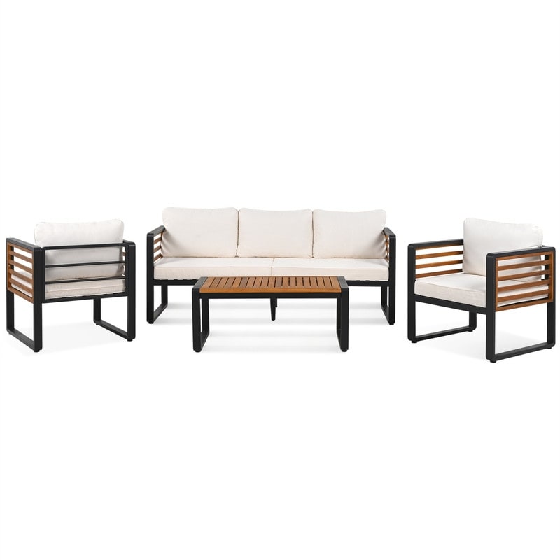 Ensemble de meubles de patio extérieur 4 pièces, ensemble bistro, ensemble de conversation de patio avec table basse et coussin amovible, ensemble de sièges d'extérieur