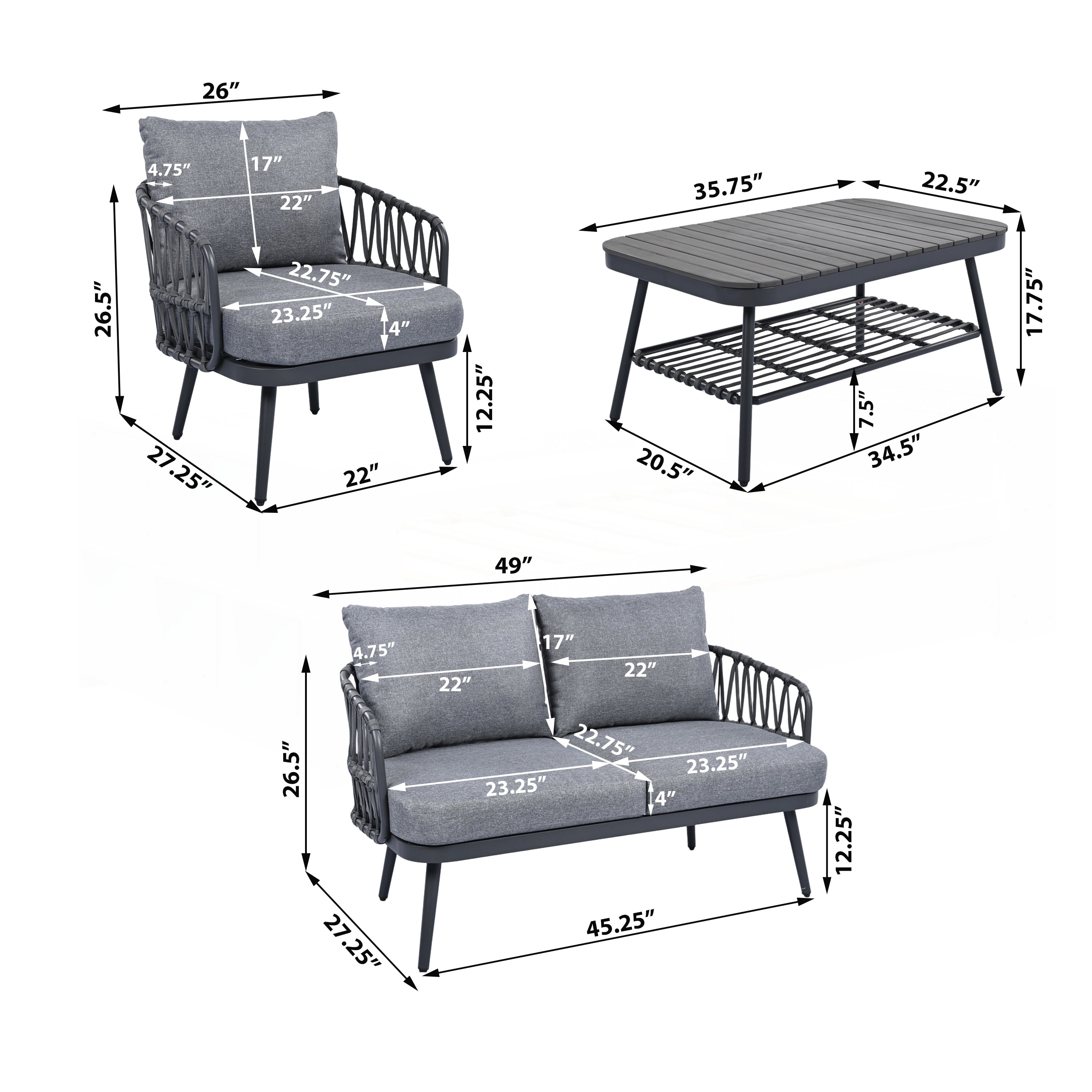 Ensemble de meubles de patio extérieur 4 pièces