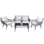 Ensemble de 4 meubles de jardin en osier pour terrasse, canapé-lit en rotin gris avec coussin et table