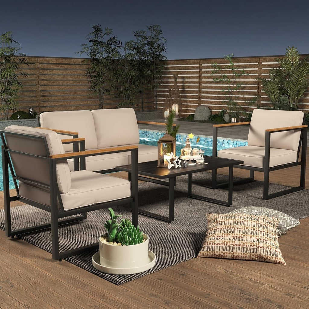 Ensemble de 4 meubles de patio d'extérieur en métal