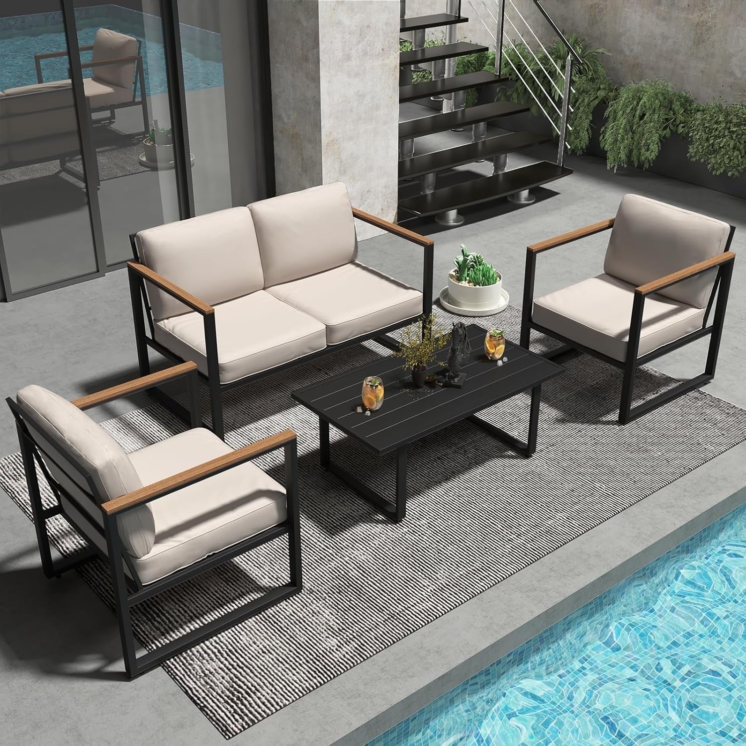 Ensemble de 4 meubles de patio d'extérieur en métal