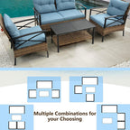 Ensemble de meubles de jardin en rotin 4 pièces, coussins épais et table d'appoint : 1 table, 2 chaises simples et 1 causeuse