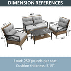 Ensemble de meubles de jardin en rotin 4 pièces, coussins épais et table d'appoint : 1 table, 2 chaises simples et 1 causeuse