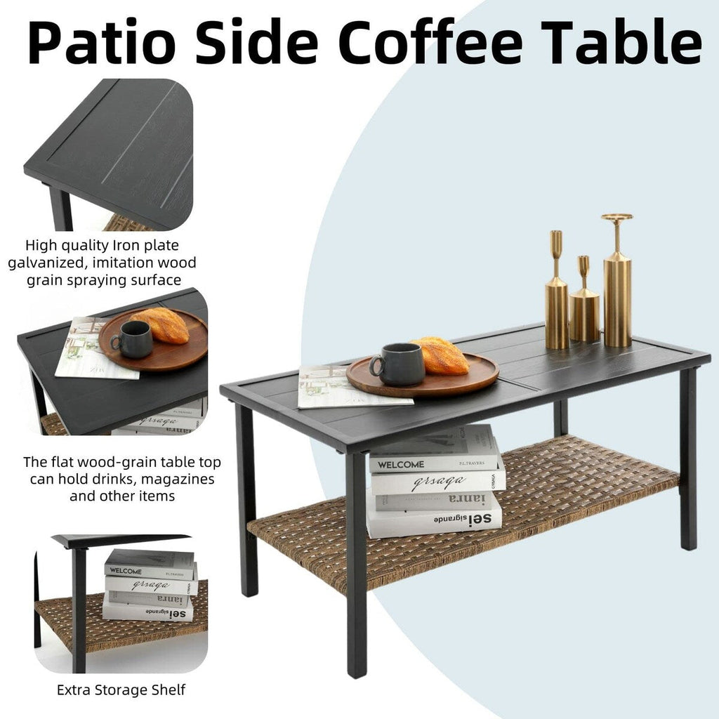 Ensemble de meubles de jardin en rotin 4 pièces, coussins épais et table d'appoint : 1 table, 2 chaises simples et 1 causeuse
