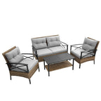 Ensemble de meubles de jardin en rotin 4 pièces, coussins épais et table d'appoint : 1 table, 2 chaises simples et 1 causeuse