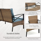 Ensemble de meubles de jardin en rotin 4 pièces, coussins épais et table d'appoint : 1 table, 2 chaises simples et 1 causeuse