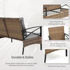 Ensemble de meubles de jardin en rotin 4 pièces, coussins épais et table d'appoint : 1 table, 2 chaises simples et 1 causeuse