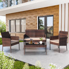Ensemble de meubles de jardin en osier 4 pièces avec table, causeuse et 2 chaises