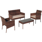 Ensemble de meubles de jardin en osier 4 pièces avec table, causeuse et 2 chaises