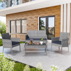 Ensemble de meubles de jardin en osier 4 pièces avec table, causeuse et 2 chaises