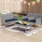 Ensemble de meubles de jardin en osier 4 pièces avec table, causeuse et 2 chaises