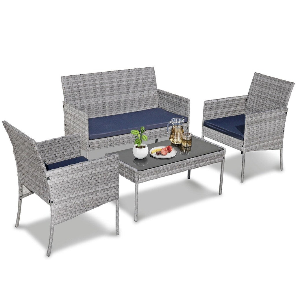 Ensemble de meubles de jardin en osier 4 pièces avec table, causeuse et 2 chaises