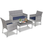 Ensemble de meubles de jardin en osier 4 pièces avec table, causeuse et 2 chaises