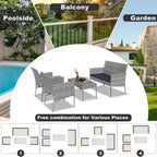 Ensemble de meubles de jardin en osier 4 pièces avec table, causeuse et 2 chaises