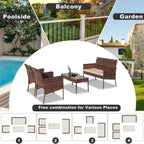 Ensemble de meubles de jardin en osier 4 pièces avec table, causeuse et 2 chaises